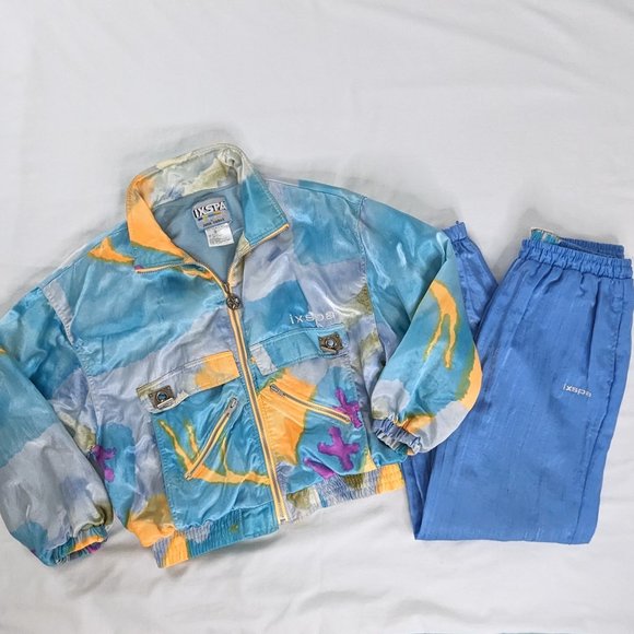 Vintage Other - VTG Blue Multi Color Windbreaker Jacket and Track Pants Suit